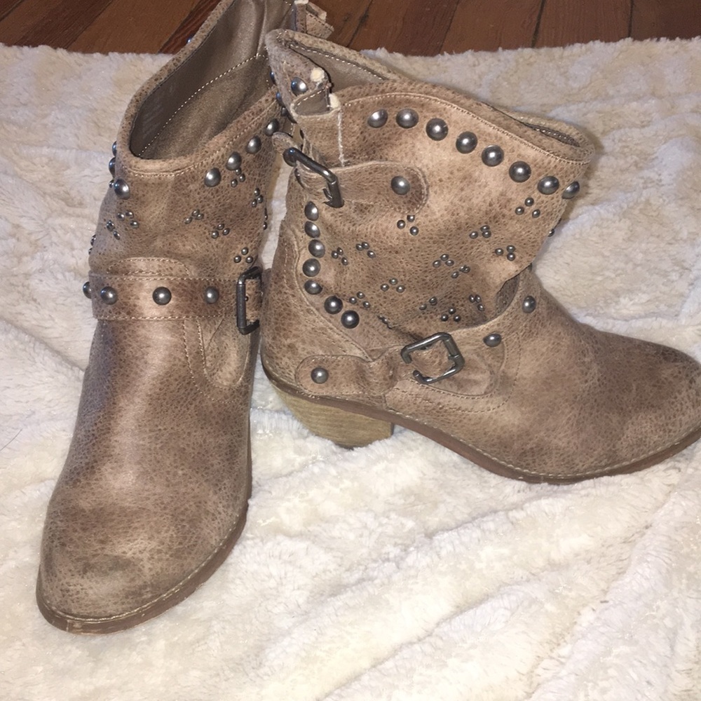 Light brown studded ankle boots